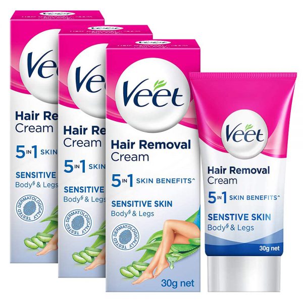 Veet Hair Removal Cream for Sensitive Skin - 30 g (Pack of 3)