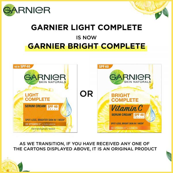 Garnier Bright Complete VITAMIN C SPF40/PA+++ Serum Cream 45g - Image 3