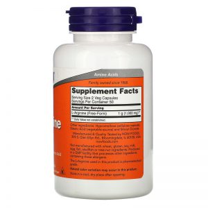 Alternative view of Now Foods, L-Arginine 500 mg 100 Veg Capsules