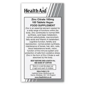 Alternative view of HealthAid Zinc Citrate 100mg Tablets 100's